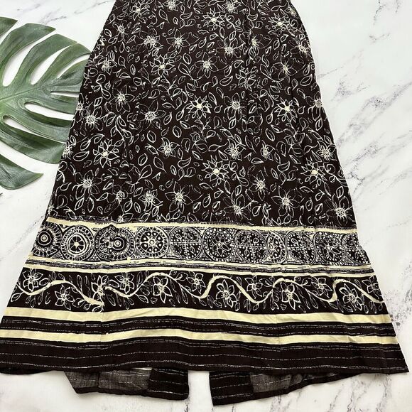 R&K Womens Vintage 90s Maxi Dress Size 14 Brown Cream Floral Button Trim Cottage - Picture 9 of 9